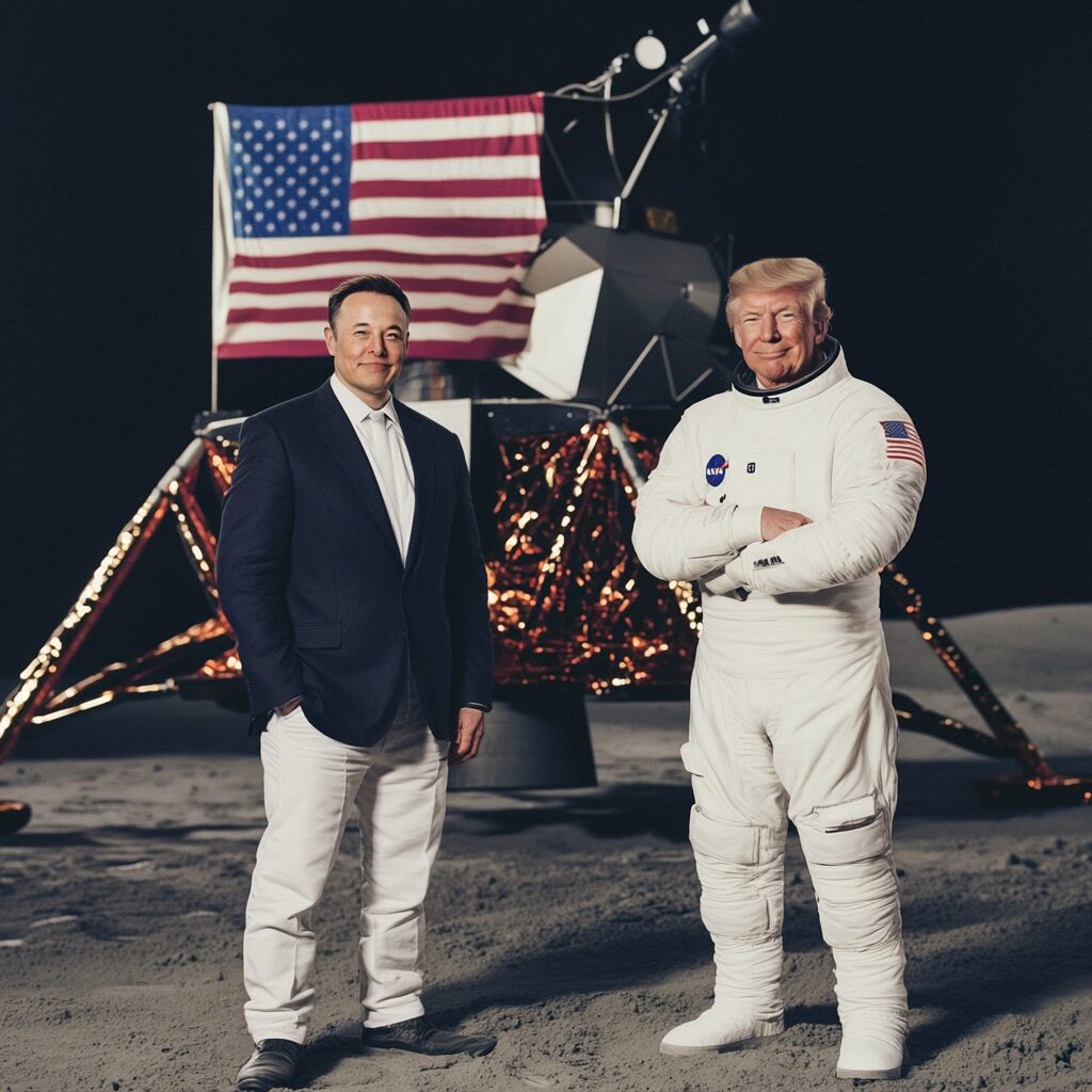 Trump and Musk moon landing